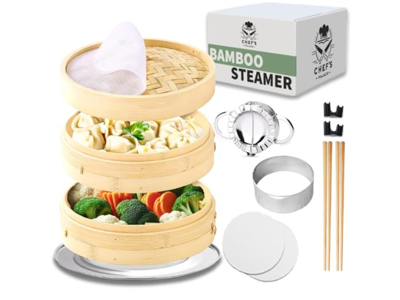 2 Layer Dumping Natural Bamboo Steamer Basket