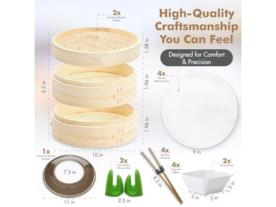 6 Momo Bun Steam Vegetables Bamboo Steamer Basket