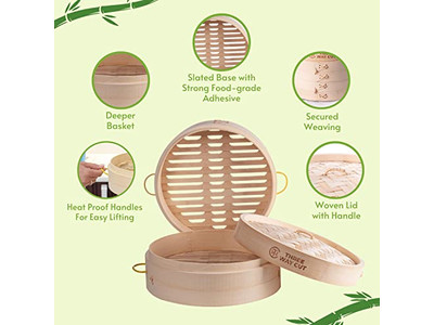Folding Steaming 10 Inch Bamboo Steamer Basket