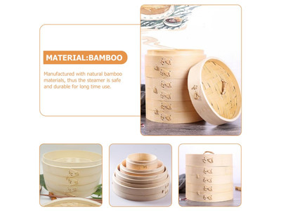 Products Steamers 3 Tier Bamboo Steamer Basket