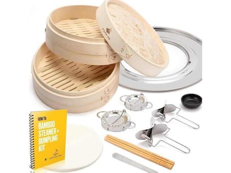 Set Wood Gas Momo Sausages Bamboo Steamer Basket