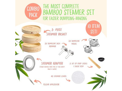 Set Wood Gas Momo Sausages Bamboo Steamer Basket