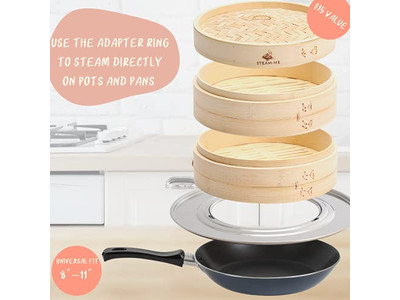 Set Wood Gas Momo Sausages Bamboo Steamer Basket