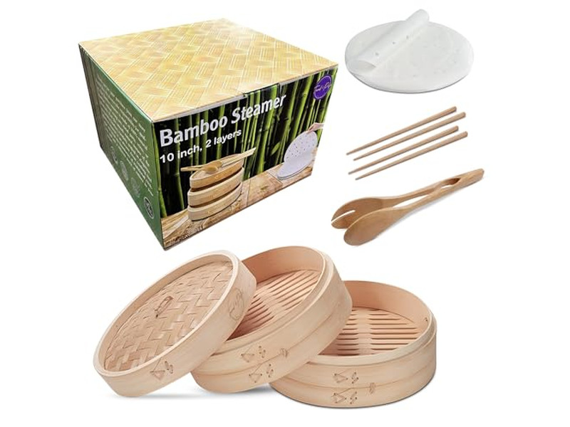 With Lid Deep Pot Broccoli Bamboo Steamer Basket