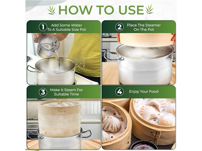 With Lid Deep Pot Broccoli Bamboo Steamer Basket