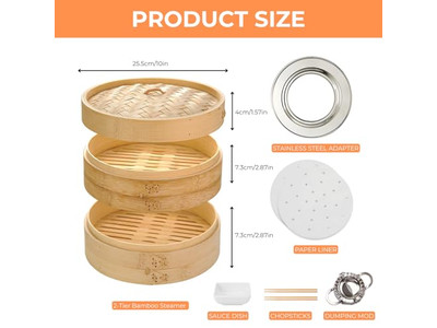 Wood Set Bun Food 8 Dumpling Bamboo Steamer Basket