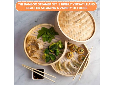Wood Set Bun Food 8 Dumpling Bamboo Steamer Basket